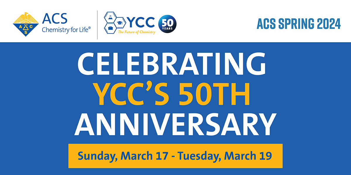 AmerChemSociety's tweet photo. Save the date & celebrate #YCCTurns50. Starting Sunday, March 17, join @ycc_acs for festivities celebrating 50 years of YCC. Learn more about the planned events happening in #NewOrleans during #ACSSpring2024 at https://t.co/HGYq6Q3jB8.
#Chemistry #YoungerChemistsCommittee. https://t.co/XhiekO6lFF