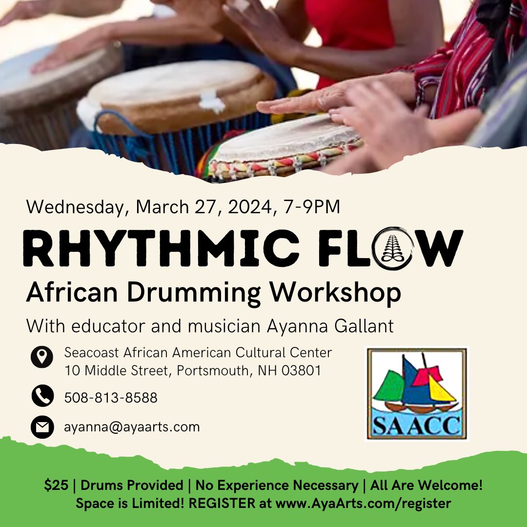 Promoting this fabulous event we’ll be hosting in two weeks! Ayanna is wonderful. Come, flow with us! <a href="/BlackHeritageNH/">Black Heritage Trail of NH</a> <a href="/BlmSeacoast/">BLM Seacoast</a> <a href="/BLMManchesterNH/">Black Lives Matter Manchester</a> <a href="/unhmusic/">UNH Dept. of Music</a> <a href="/UNHWildcats/">UNH Wildcats</a> <a href="/UNHAlumni/">UNH Alumni 🐾</a> <a href="/PortsChamber/">Chamber Collaborative of Greater Portsmouth 🌊</a>