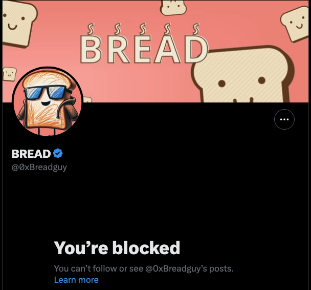 All i did was ask @0xBreadguy about this and he blocked me!!!

Hey #VeFam do you think hes hiding something?!

Mfer rugged so many great <a href="/vechainofficial/">VeChain</a> people including myself and is just out in the wild like nothing happened

$MOG $WIF $VET $ETH $BTC