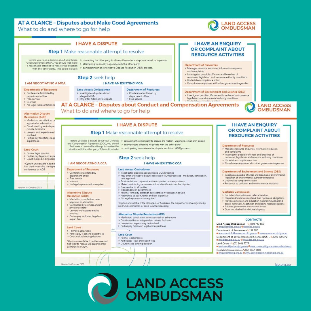 If you are new to the land access space and looking for information about CCA’s or MGA’s, you will find all you need to know in our updated Fact Sheets!

Click the link below to head to our resources page to download or print 👇
lao.org.au/publications