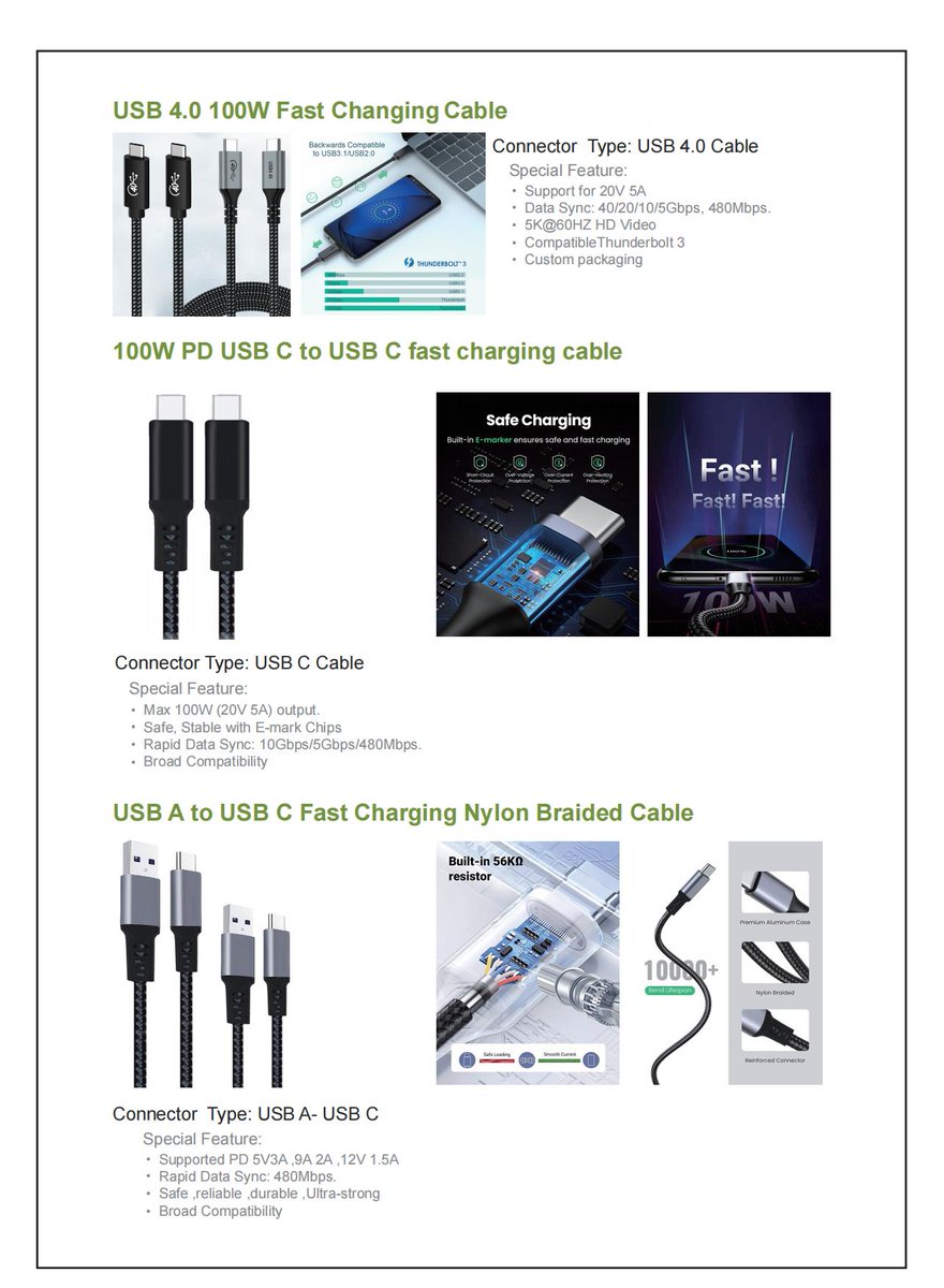 ⭐New USB4.0 100W Type C cable Fast Fast Fast Safe Charging for iPhone 15. USB A To USB C &amp; USB C To USB C 
⭐Features Updated Ports And A Brand-New Design With A Nylon Braided Dual.   

⭐Company Name: Shenzhen YYW Tech. Co., Ltd.
⭐Mail: lena@yyw.cn
⭐Tel: +86-13265698687