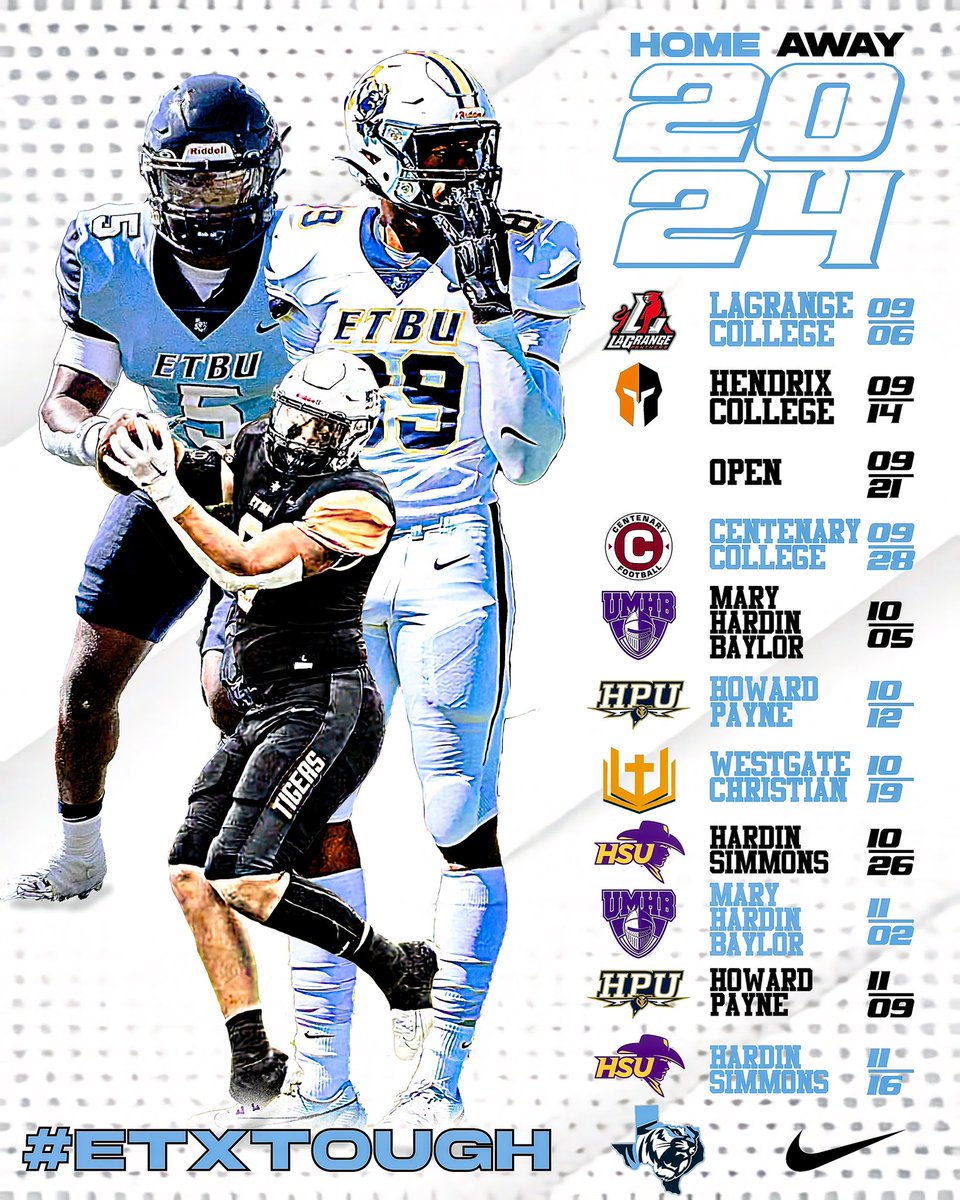 2024 Official schedule! 177 Days and Counting #ETXtough #GoTigers