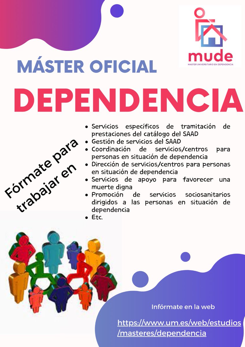 ¿Quieres estudiar un máster? El máster en dependencia procura formar profesionales de alto nivel y bien formados en investigación y gestión de la Dependencia @coemur @COTS_Murcia @PsicologoMurcia #dependencia @delegaciontsUCM @ftsocialmurcia @delegatrabaumu @dapsicoum @daenfeum