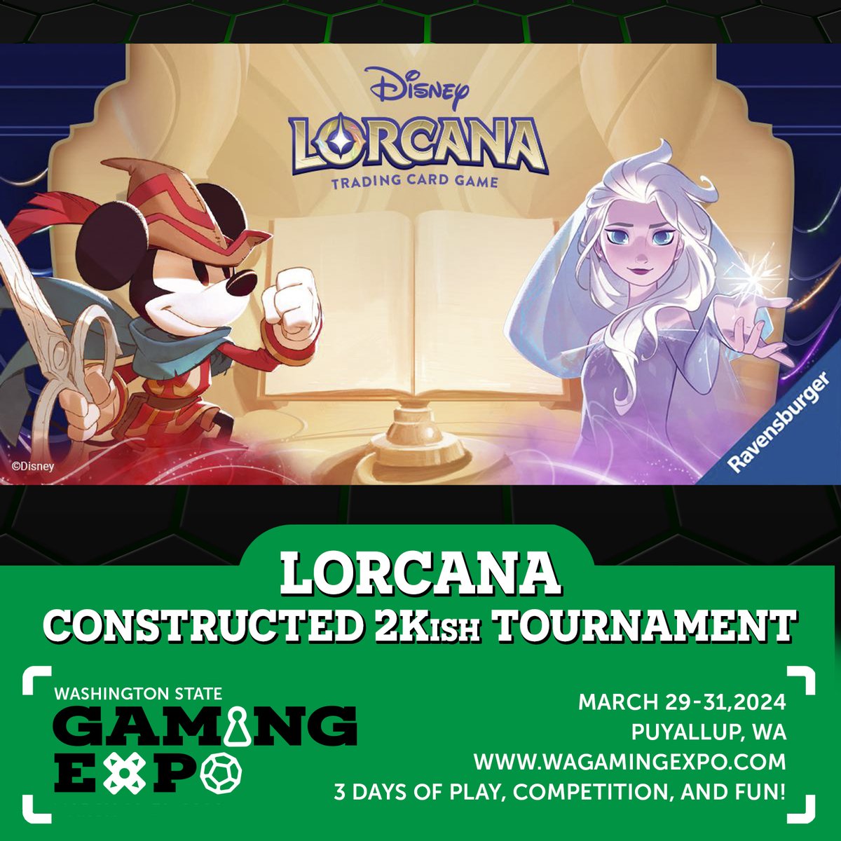 Washington Gaming Expo is hosting an official CATAN United States National Championship Qualifier Tournament and a Disney Lorcana Constructed 2Kish Tournament! Click on the links below for more information: catan.bestcoastpairings.com/event/TAXJ38HF… Lorcana Register Here: melee.gg/Tournament/Vie…