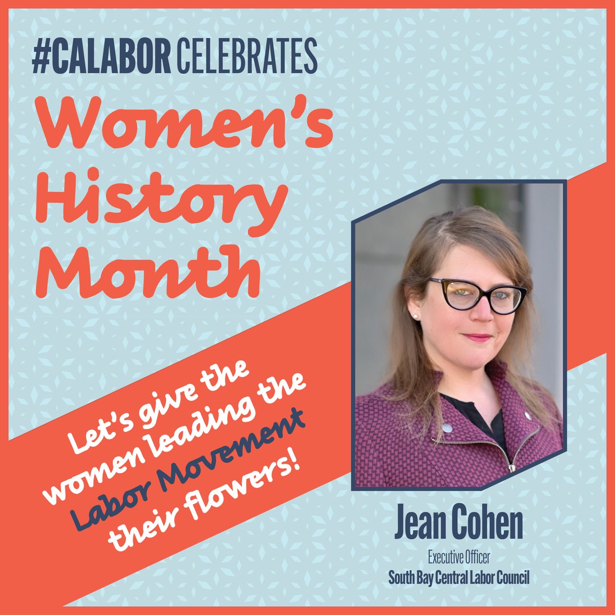 Jean Cohen is the head of <a href="/sobaylabor/">South Bay Labor Council</a> &amp; has decades working in the labor movement building social &amp; economic justice for working people. Whether organizing solidarity funds or helping distribute vaccines, Jean is a force to be reckoned with! #WomenHistoryMonth #HerStoryInspires