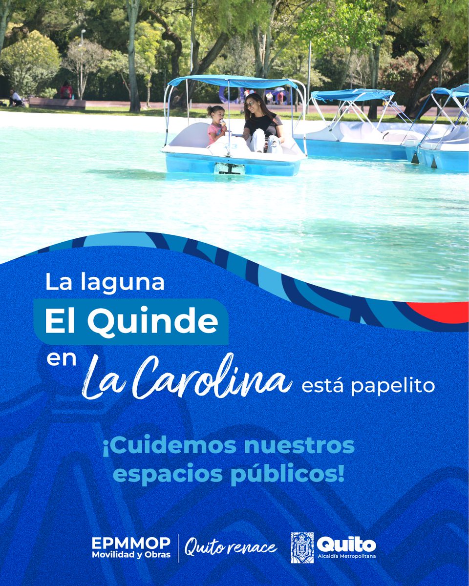 ObrasQuito's tweet photo. 😍#ParquesMetropolitanos | Cuidemos los espacios que renovamos para ti😍
La dejamos papelito a la laguna #ElQuinde en el parque La Carolina, durante 3⃣ semanas trabajamos en su mantenimiento.
#QuitoRenace https://t.co/vwtRsu4wH1