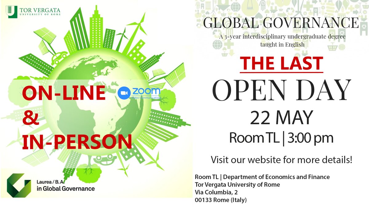 Discover our world and all the services offered at the LAST Global Governance #OpenDay! We will be glad to meet you on line & in-person! 22 May at 3 pm | Room TL @EconTorVergata @GustavoPiga @DEF_TorVergata @Notizieincampus