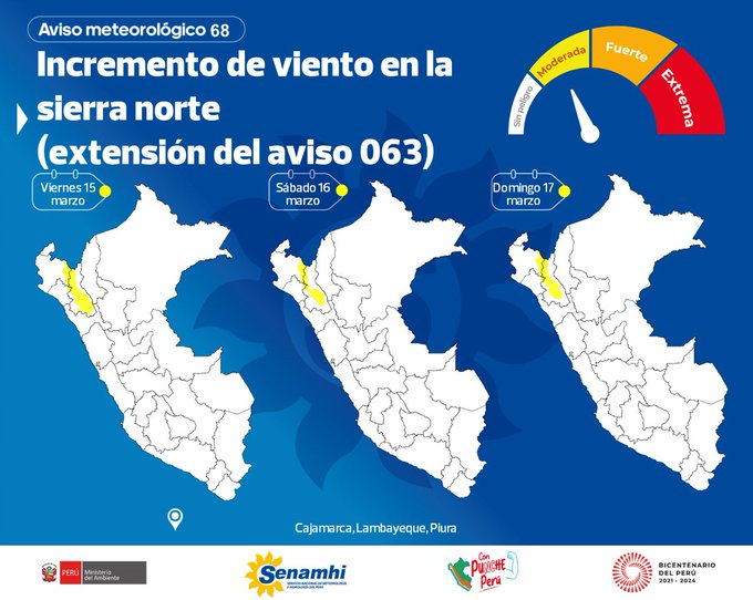Del 15 al 17 de marzo, continuará registrándose el incremento de viento en la sierra norte.