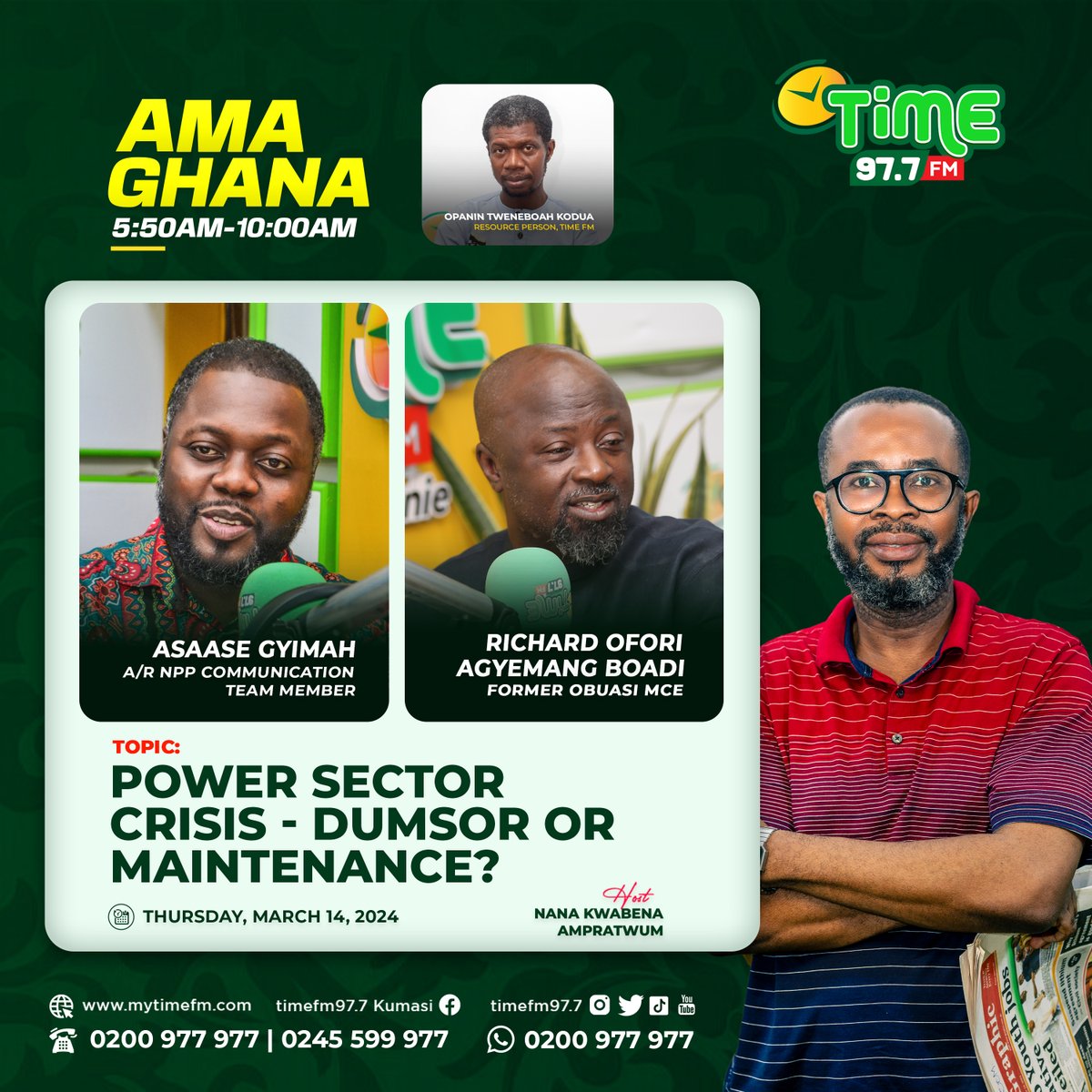 TimeFM977's tweet photo. Is 'dumsor' really back? Find out tomorrow as we speak with experts and find answers. #AmaGhana https://t.co/5wy8tR5NnP