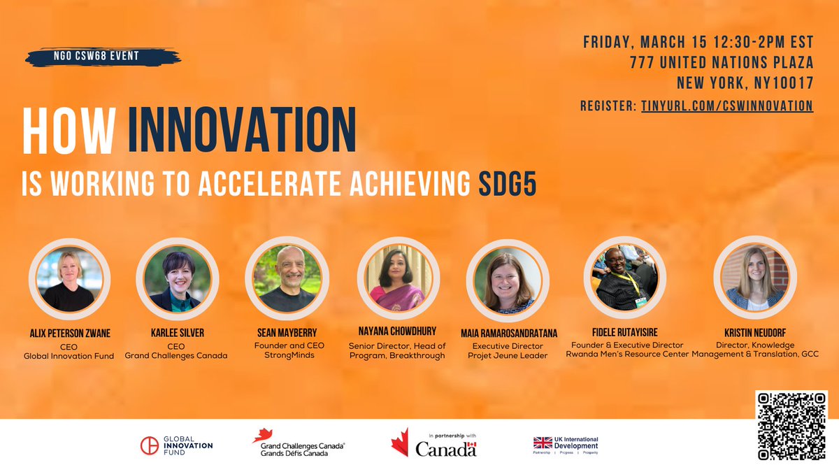 Join us in New York this Friday, March 15th at 12:30pm ET at #CSW68 for “How innovation is working to accelerate achieving #SDG5”, a panel co-hosted by @GlobalInnovFund and @gchallenges. Register now: eventbrite.co.uk/e/how-innovati… #genderequality #Innovation