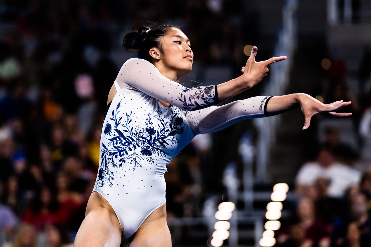 CalWGym's tweet photo. Senior spotlight: @gabbyperea  
•
Our bars and beam queen has been a reliable asset to our team, both in and out of the gym. The hard work and positive attitude Gabby contributes to everything she does embodies our #OneDayBetter motto, and we are proud she’s on OUR team! https://t.co/lLRNnhW4Zi