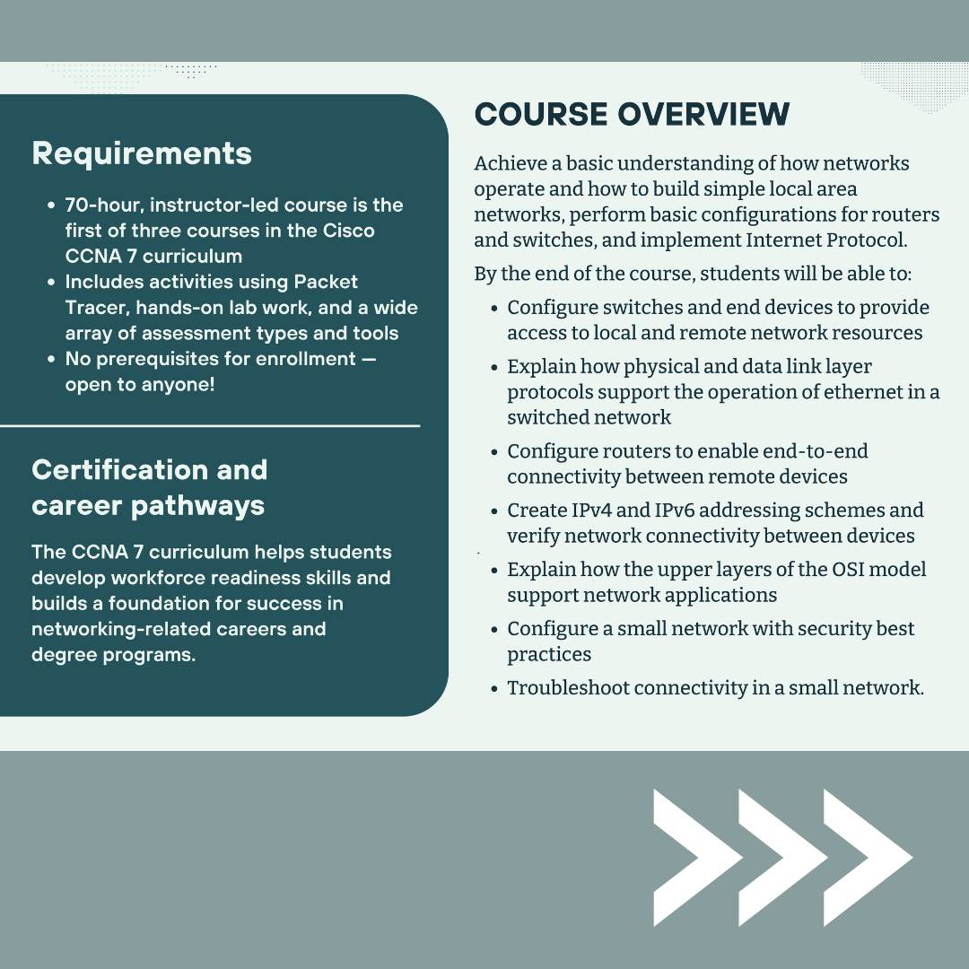 <a href="/Ruralinno/">Center on Rural Innovation</a> partners with <a href="/CiscoNetAcad/">Networking Academy</a> to offer tech-skilling certifications: Intro to Networks &amp; Cybersecurity. FREE and participants can work at their own pace.

Apply Here:
docs.google.com/forms/d/1fK1ZP…

Questions?
Email: Justin.Cooks@ruralinnovation.us