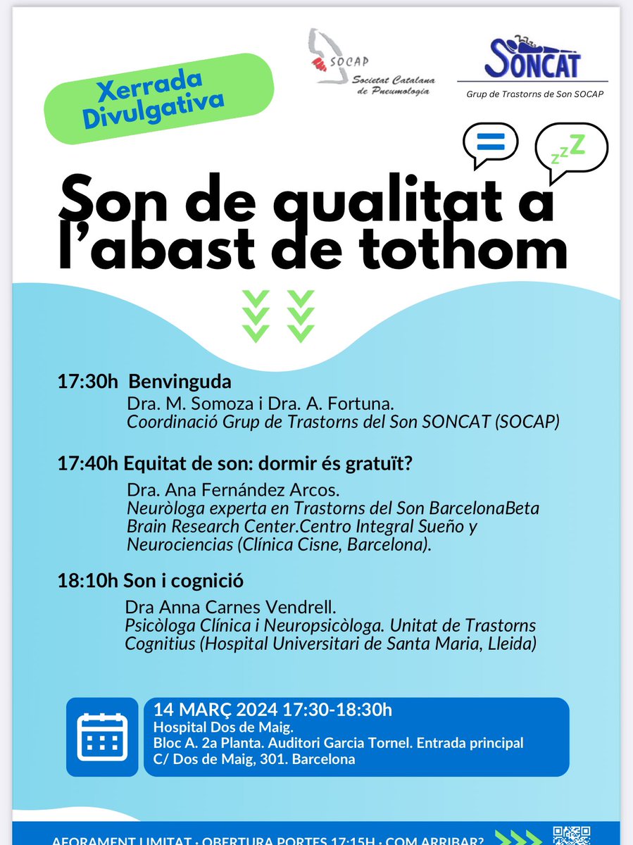 SonCatGrup's tweet photo. Des de SONCAT, el grup de Trastorns de Son de la SOCAP i amb motiu del Dia Mundial del Son, sota el lema ¨Equitat en el son per a una Salut Global¨,  hem organitzat la xerrada divulgativa per a la població ¨Son de qualitat a l'abast de tothom¨! T’ esperem 👇@socapnet https://t.co/1PL9GEVB0Y