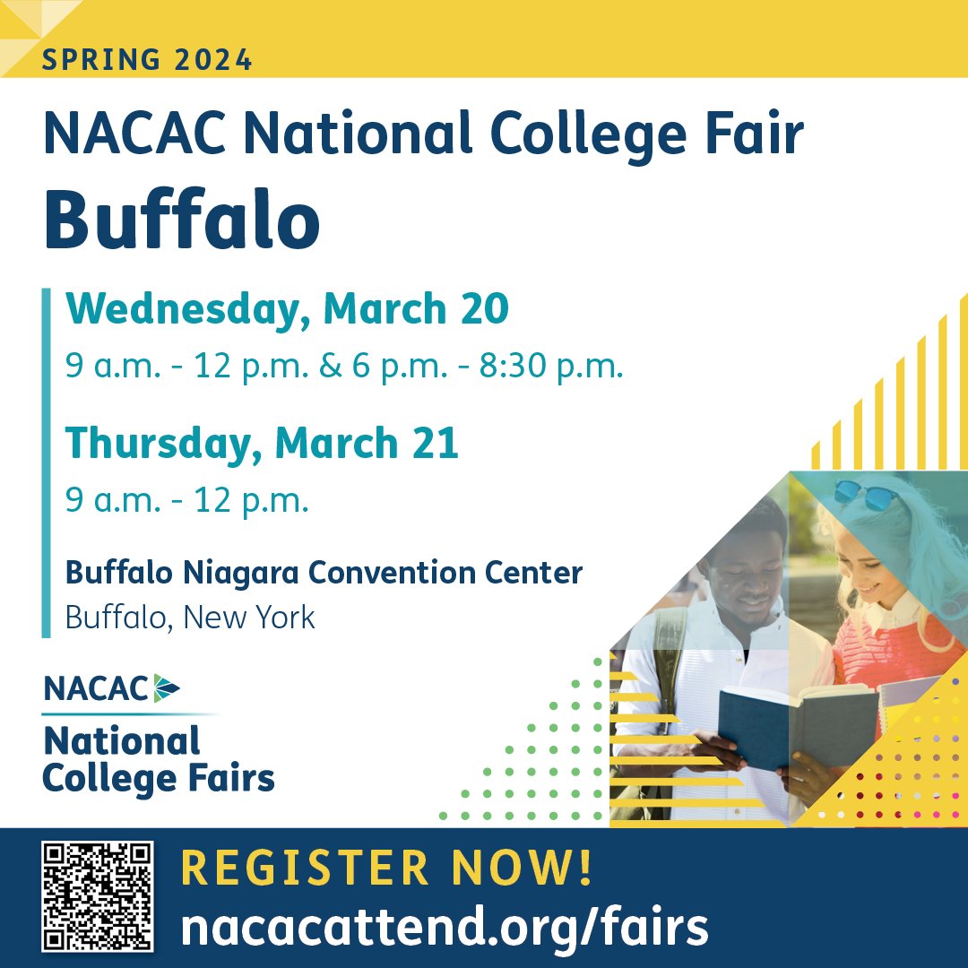 We are heading to the Empire State! Connect with college reps from across the country and around the world. Rochester - March 17-18 Syracuse - March 18-19 Buffalo - March 20-21 Register now: nacacattend.org/fairs #collegefairs #NACAC