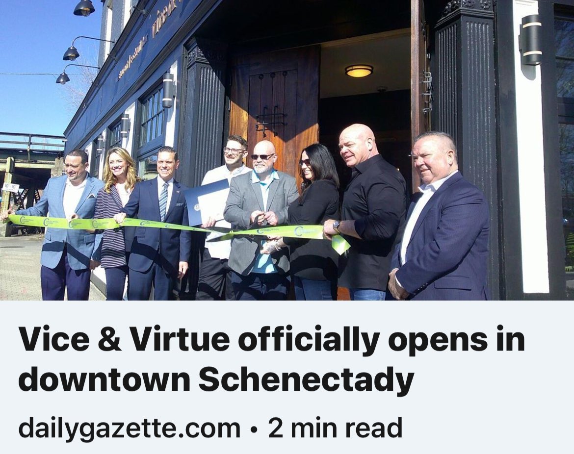 Check out the fantastic article in the Daily Gazette about the GRAND OPENING of Vice &amp; Virtue in downtown Schenectady! I had the pleasure of joining <a href="/capregchamber/">Capital Region Chamber</a>, <a href="/Discover_Schdy/">Discover Schenectady</a>, and <a href="/DSICschenectady/">Downtown Schenectady</a> to help
officially cut the ribbon!   Looking forward to visiting again soon.