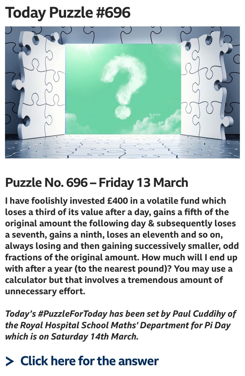 Got to love a PPD (PrePiDay) puzzle from the amazing Mr C - as featured on @bbcradio4 Get your thinking caps on! #BBC #puzzle #PiDay2024 @RHSSuffolk @RHS_Creativity bbc.co.uk/programmes/art…