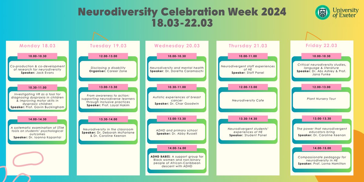 Join us for this year’s Neurodiversity Celebration Week. Sign up for these amazing sessions using this link:  eventbrite.co.uk/e/neurodiversi…
