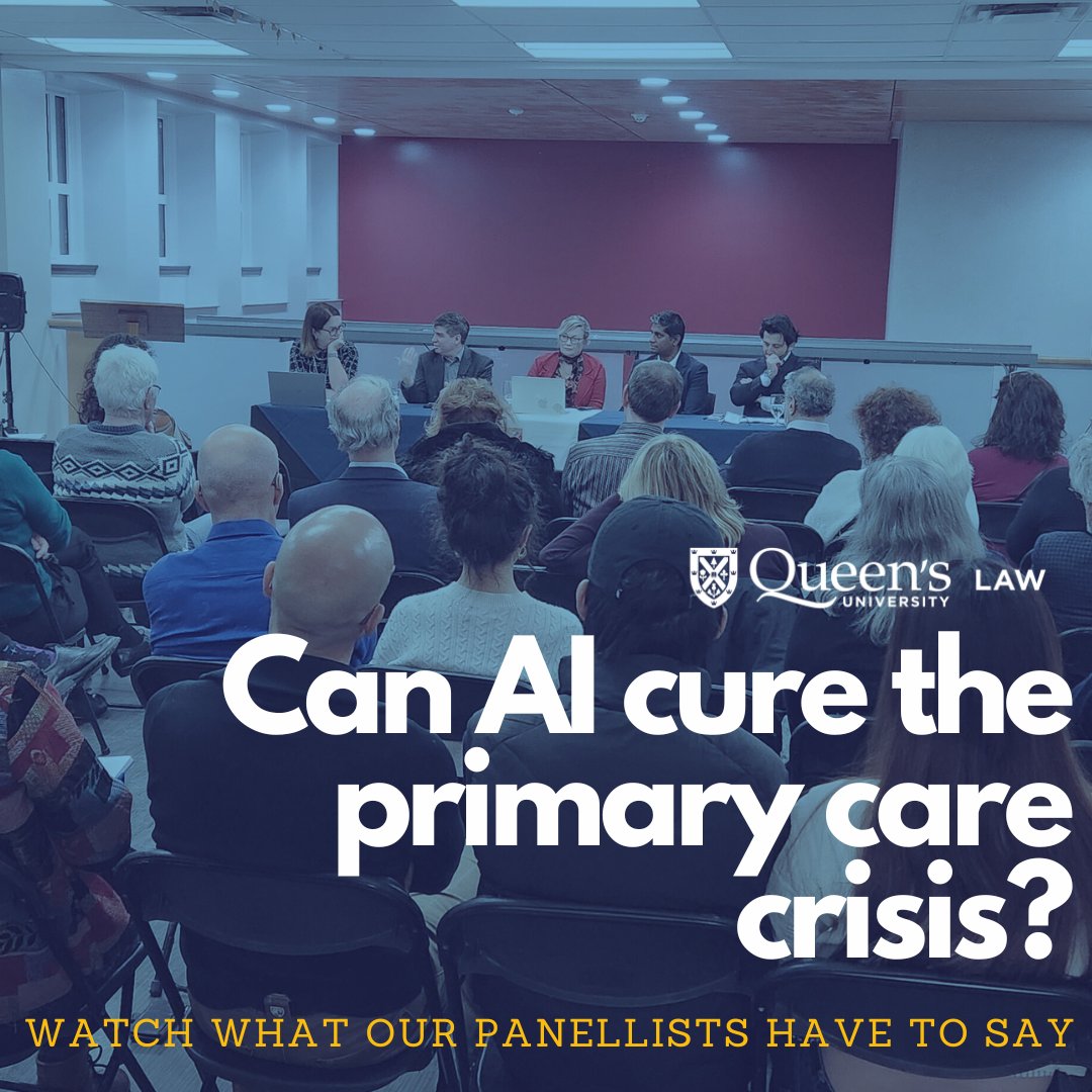 Could #Al cure the #primarycare crisis? Watch #QueensULaw’s Dean <a href="/ColleenFlood2/">Colleen M. Flood</a> &amp; Prof <a href="/samdahan06/">Samuel Dahan</a>, SickKids/<a href="/HeroAI_Health/">Hero AI</a>’s <a href="/DrDevSK/">Devin Singh</a> &amp; @queensuhealth’s <a href="/DrMichaelGreen1/">Dr Mike Green</a> discuss opportunities &amp; challenges with panel moderator Dean <a href="/janephilpott/">Jane Philpott</a>: law.queensu.ca/news/Can-AI-cu…