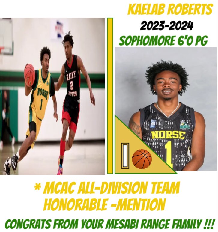 Mesabi Range MBB (@mesabirangembb) on Twitter photo Congrats to <a href="/_Kaelab/">Kaelab Roberts</a> on being award All-Division (North) - Honorable Mention for the 2023-2024 season.
We are so proud of all of your dedication. Always consistent & a Hufe part of the success of the rise of Mesabi Range Basketball. The Sky is never the limit to a STAR ⭐️ Congrats to <a href="/_Kaelab/">Kaelab Roberts</a> on being award All-Division (North) - Honorable Mention for the 2023-2024 season.
We are so proud of all of your dedication. Always consistent & a Hufe part of the success of the rise of Mesabi Range Basketball. The Sky is never the limit to a STAR ⭐️