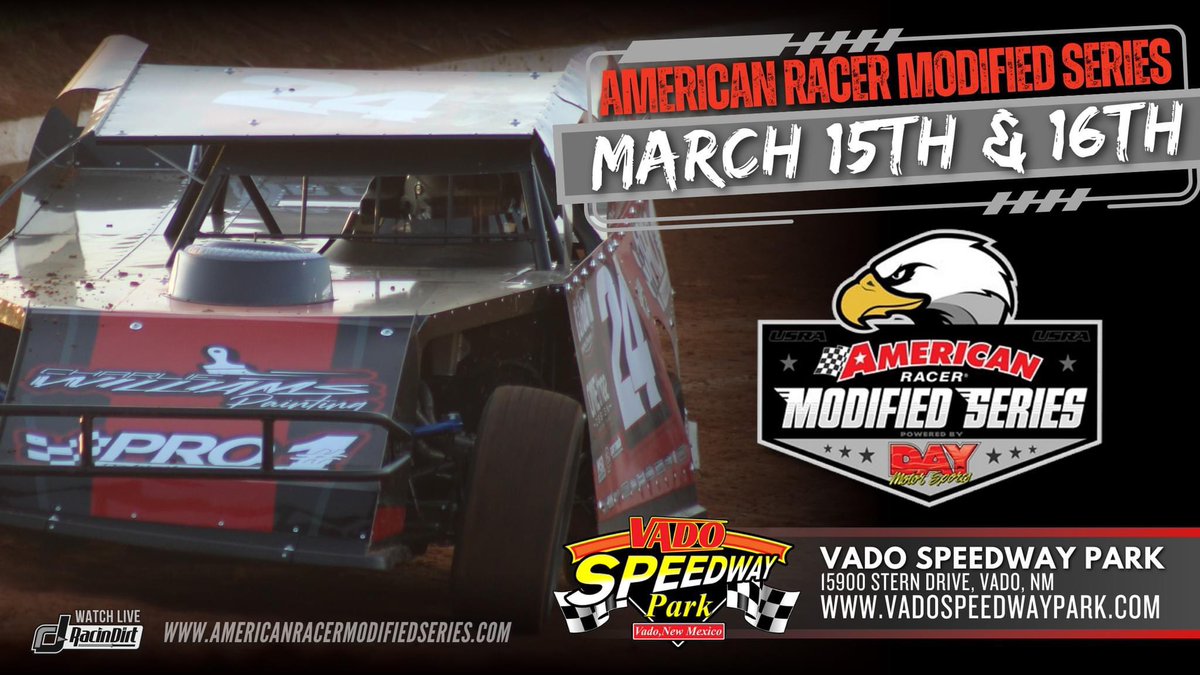 RacinDirt.com (@racindirt) on Twitter photo Mark your calendars for March 15th & 16th because the AMERICAN RACER MODIFIED SERIES is bringing the heat to <a href="/VadoSpeedway/">Vado Speedway Park</a> 🖥 Livestream the races: RacinDirt.tv Mark your calendars for March 15th & 16th because the AMERICAN RACER MODIFIED SERIES is bringing the heat to <a href="/VadoSpeedway/">Vado Speedway Park</a> 🖥 Livestream the races: RacinDirt.tv