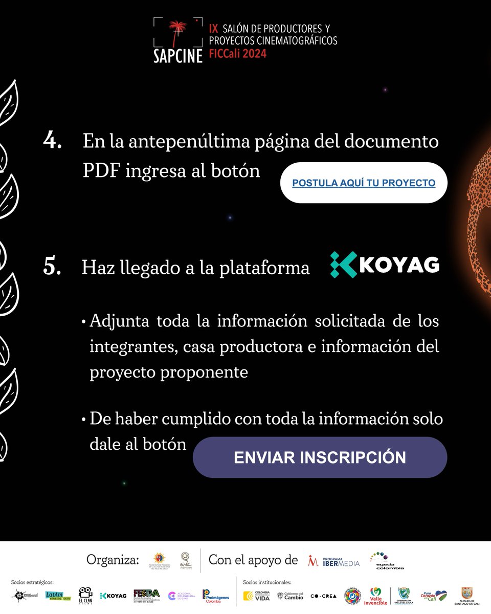 Sapcine's tweet photo. ¡Postular tu proyecto es muy sencillo! En este post te dejamos el paso a paso para enviar el proyecto y ser parte del evento de coproducción y mercado #SapcineFiccali2024

👉 #BecasIbermedia
👉 #BecasFondoMixtoValledelCauca

¡Inicia tu inscripción! https://t.co/pno1Y1uGVU https://t.co/8QE7o0Qzox