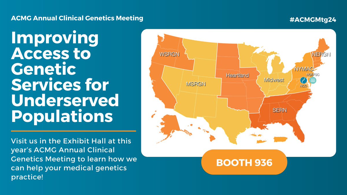 NCC is excited to be back exhibiting at @TheACMG Annual Clinical Genetics Meeting! Visit us at #936 to learn more about our work to improve access to genetic services for underserved populations! #ACMGMtg24 nccrcg.org