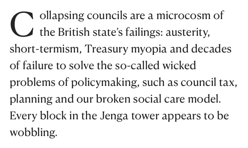 “How sad it is to manage decline” - powerful piece by @Anoosh_C charting the local real life consequences of council underfunding and how we seem to have ended up where we are… newstatesman.com/politics/socie…