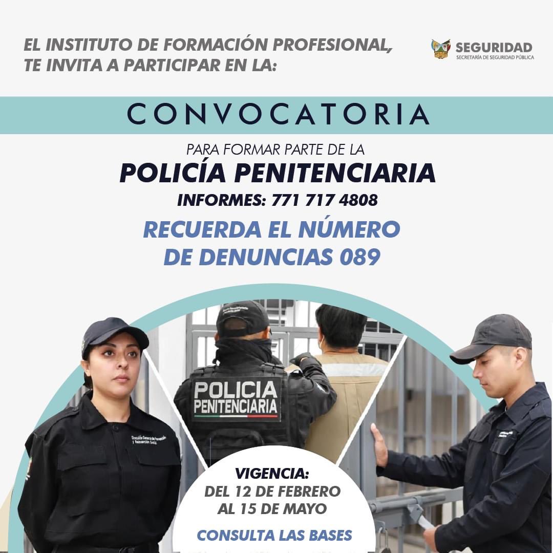SSP_Hidalgo's tweet photo. 👮🏻👮🏻‍♂️La Secretaría de Seguridad Pública de Hidalgo a través del Instituto de Formación Profesión, emite su convocatoria para participar en el proceso de reclutamiento para Policía Penitenciaria.

Requisitos y detalles de la convocatoria en: https://t.co/Oha7nRkWMh | 771 7174808 ☎️ https://t.co/AfNFQZUK1R