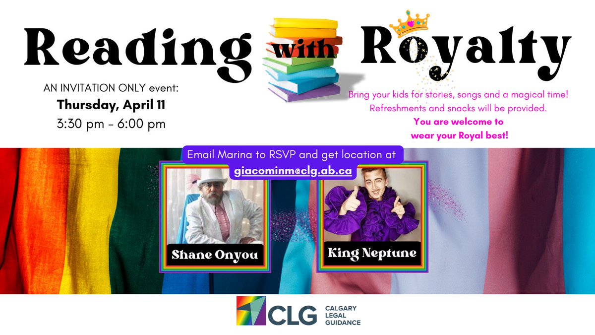 Drag Story Hour returns with'Reading with Royalty!' RSVP to Marina at giacominm@clg.ab.ca and get location. Wear your ROYAL best, and bring the kids! #readingwithroyalty #stories #fun #sharing #DragStoryHour