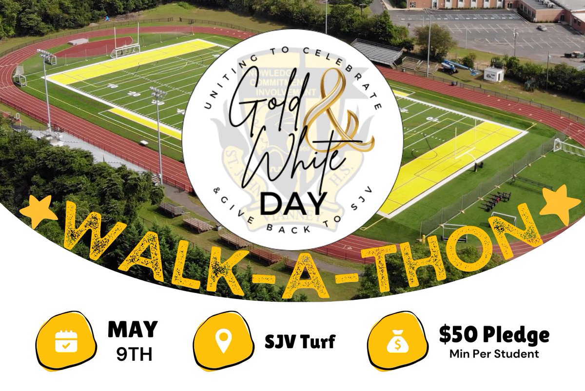 Students! Mark your calendars - May 9th, is the Walk-A-Thon and our 2nd Annual Gold & White Day! Participation incentives are coming soon, but if you’d like to get a jump on fundraising, click the link in bio. Don’t miss out on this fun school spirit filled day!