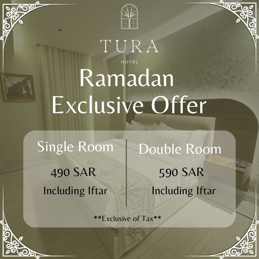 استمتع بروح رمضان مع عرضنا الحصري في فندق ترى . استمتع بمزيج متناغم من الفخامة والراحة وبأسعار خاصة، وبألذ الماكولات في رمضان ، وكرم الضيافة. اجعل رمضان لا ينسى معنا.

Embrace the spirit of Ramadan with our exclusive offer at Tura Hotel

#Turahotel #KSA #SaudiArabia