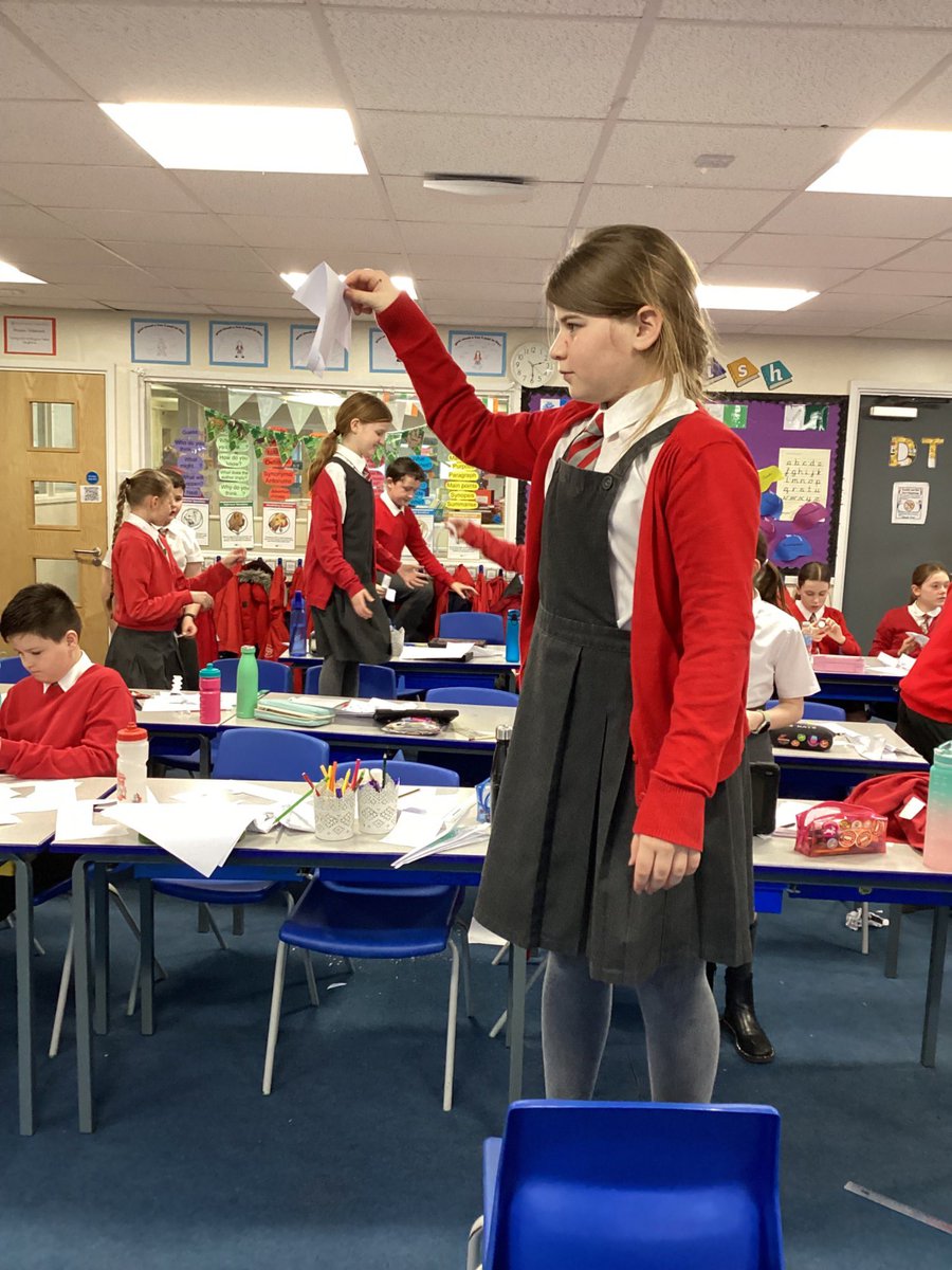 StAnnesKnowsley's tweet photo. Year Six loved investigating paper aeroplanes and paper helicopters during Science week #britishscienceweek2024 #SacpskScience https://t.co/INOp4qjQ70