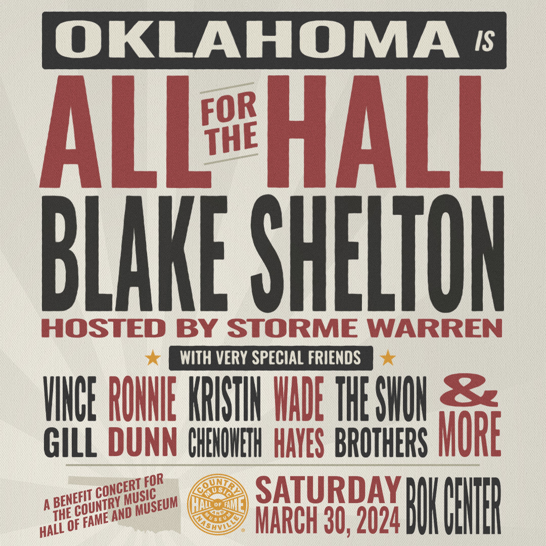 Catch Vince at @blakeshelton's “All for the Hall” in Tulsa on Saturday, March 30 alongside @RonnieDunn, @KChenoweth, @wadehayes1, @TheSwonBrothers and more. The event will benefit the @countrymusichof, and tickets are on sale now below. bokcenter.com/events/detail/…