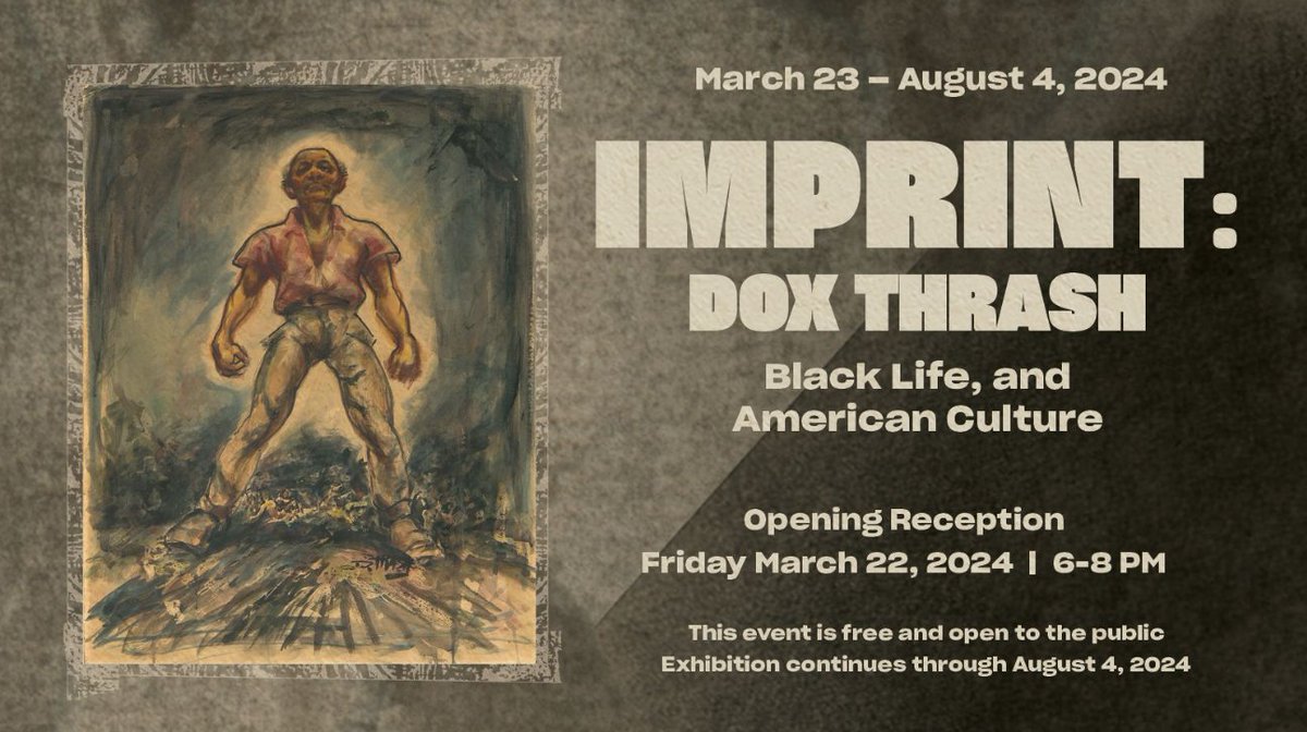 Join us for the life and legacy of Dox Thrash at the Opening Reception of IMPRINT: Dox Thrash Black Life, and American Culture, Fri, Mar 22, 6 - 8 PM. Don't miss this opportunity to explore his groundbreaking contributions to printmaking! #DoxThrash #ArtExhibition #Philadelphia