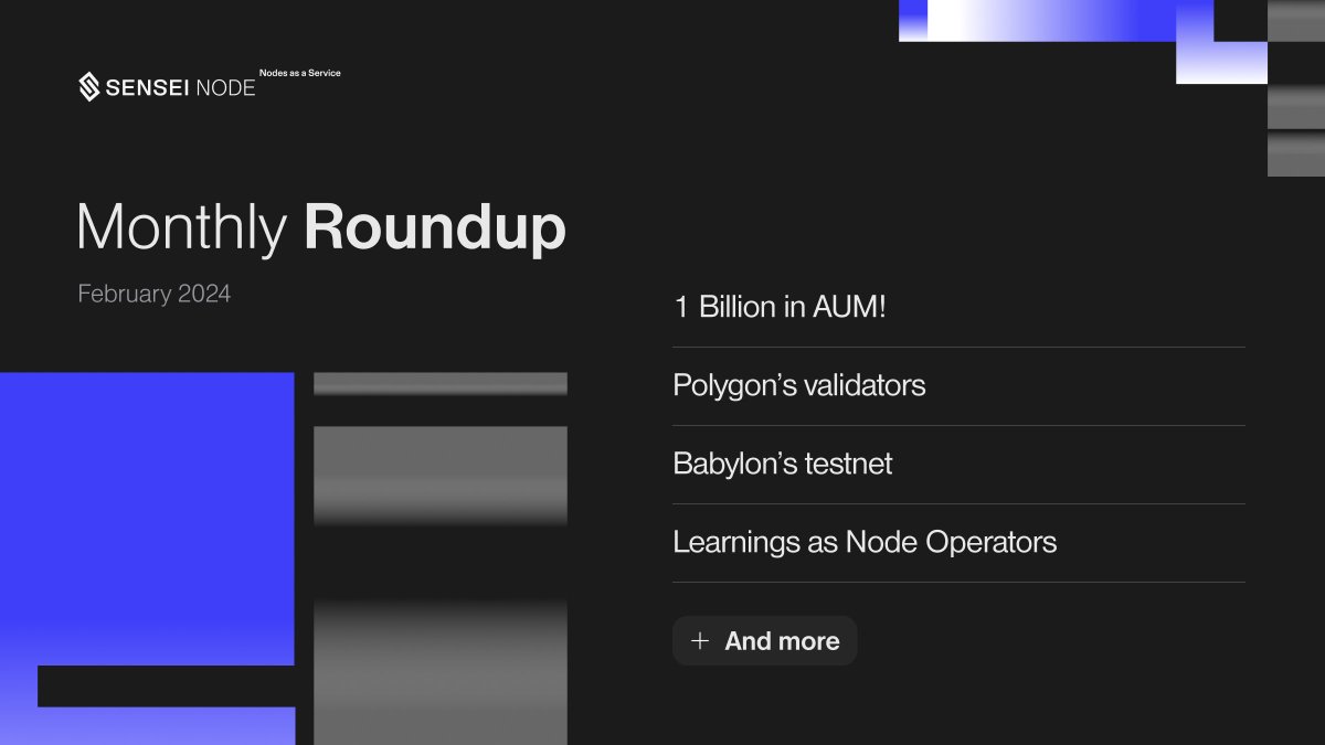 Monthly Roundup of February is here! 🔹 1 BILLION AUM milestone achieved! 🔹 Polygon's validators 🔹 Babylon's validators in testnet 🔹 Learnings as Node Operators 🔹 DVT cluster with @SEEDLatam @entigdd and Ruben from Venezuela! Learn more in our recent article ↓