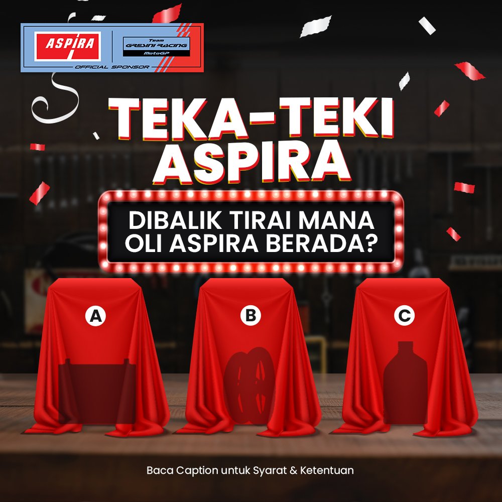 AspiraAstra's tweet photo. Waktunya teka-teki berhadiah, Sob!
Yuk uji pengetahuan kamu dan dapatkan hadiah paling spesial untuk 15 orang pemenang beruntung!

Cek caranya di : https://t.co/bkyY1l5v7L

#AspiraAstra
#BikinTenang
#Quiz #Giveaway #Games https://t.co/uBkQGqLRDw
