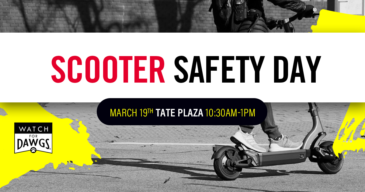 Join us for Scooter Safety Day on Tuesday, March 19, hosted by Auxiliary Services and Watch for Dawgs. 🛴 Chat with representatives from UGAPD and SGA, play games, take home some free Coke products, and commit to looking out for your fellow Dawgs. See you there!