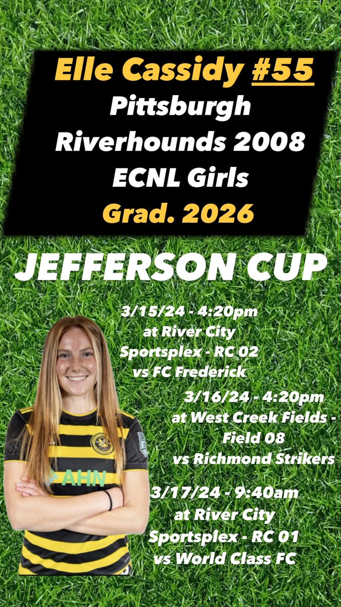 I am so excited for Jefferson Cup this weekend, come watch my teammates and I play! <a href="/PrepSoccer/">Prep Soccer ⚽️</a> <a href="/ImYouthSoccer/">ECNL/GA/Recruiting/College Soccer</a> <a href="/HoundsAcademy/">The Riverhounds Academy</a>