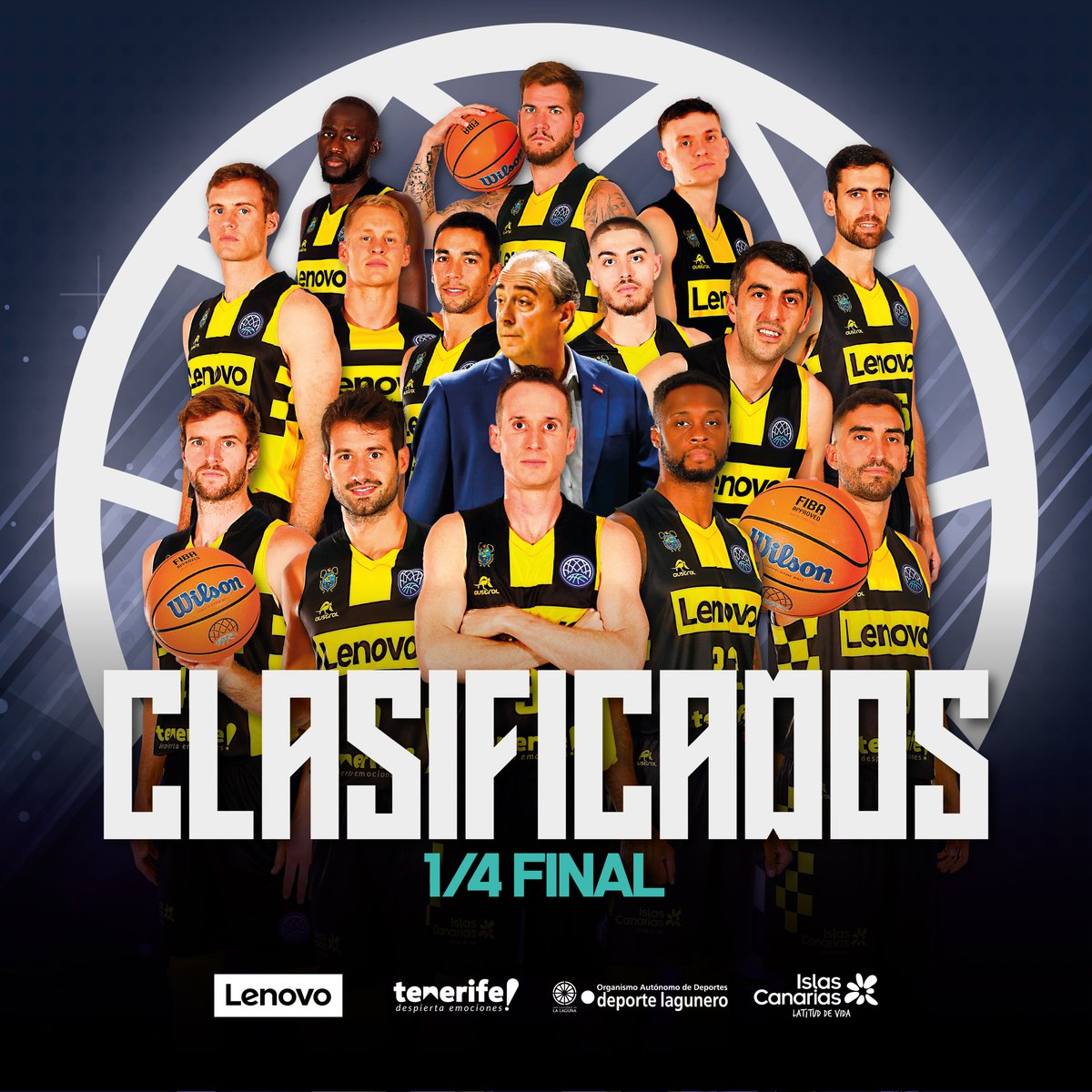 CB1939Canarias's tweet photo. 🤩  ¡¡ Clasificados !!

💪  Somos 🔝8⃣   de la #BasketballCL ‼️

💛🖤 #VamosCanarias #LenovoTenerife #TeToca https://t.co/IulB0V8TRI