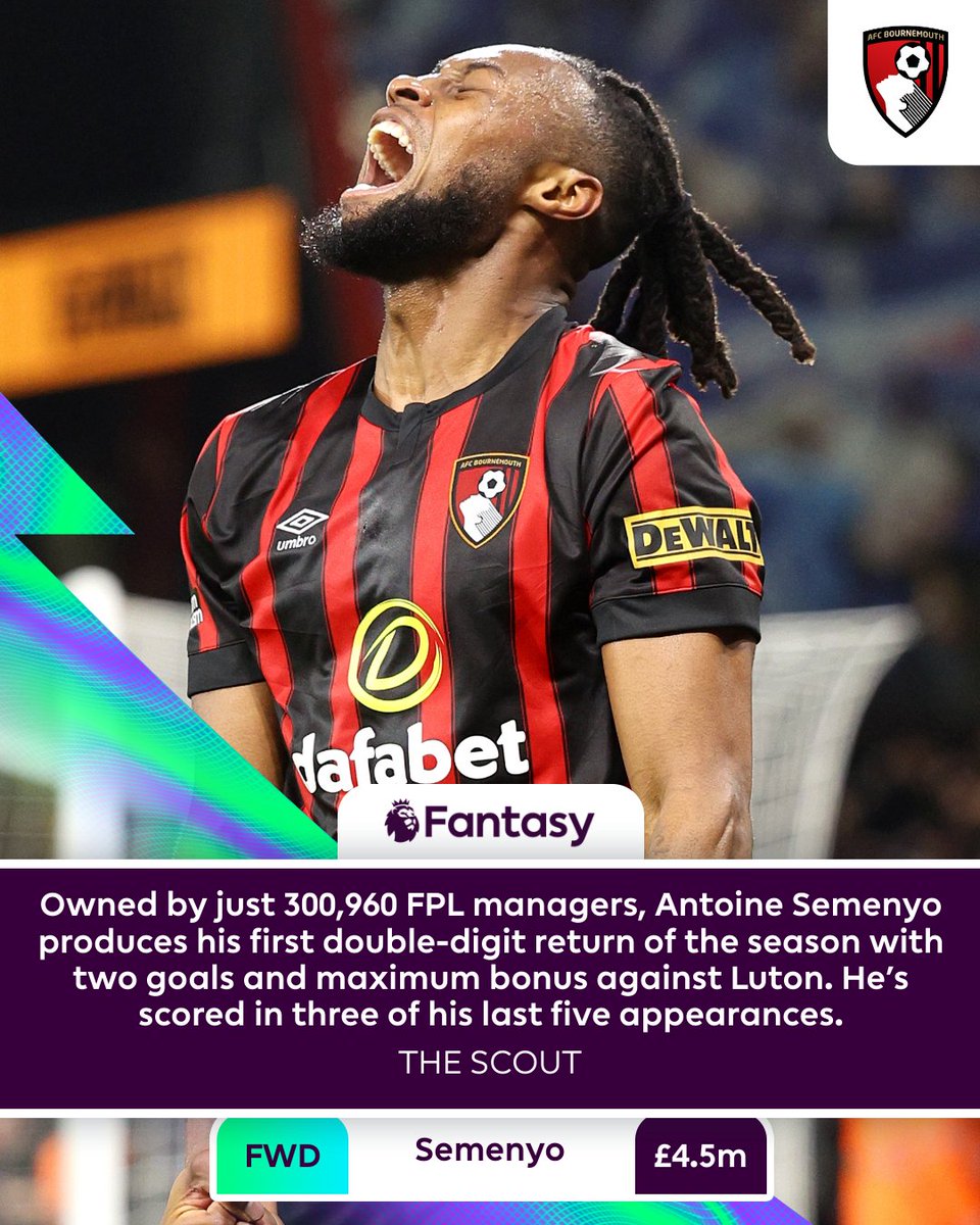 OfficialFPL's tweet photo. Antoine Semenyo was Triple Captained by 1,577 #FPL managers 😮

#BOULUT https://t.co/5bMvxEy33y