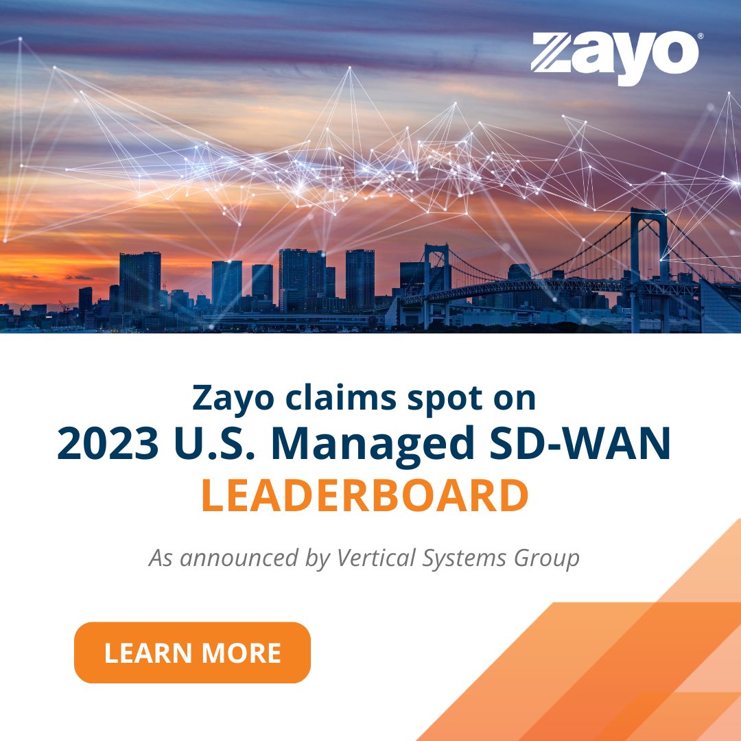 Zayo (@zayogroup) on Twitter photo Leaderboard alert! 🌐 Zayo shines as a leading carrier-managed SD-WAN provider in 2023. See how we compare on the latest <a href="/VerticalSys/">Vertical Systems Grp</a> report: bit.ly/3T9SZNP
#ZayoSuccess #SDWANLeaders #TechNews #DigitalTransformation Leaderboard alert! 🌐 Zayo shines as a leading carrier-managed SD-WAN provider in 2023. See how we compare on the latest <a href="/VerticalSys/">Vertical Systems Grp</a> report: bit.ly/3T9SZNP
#ZayoSuccess #SDWANLeaders #TechNews #DigitalTransformation