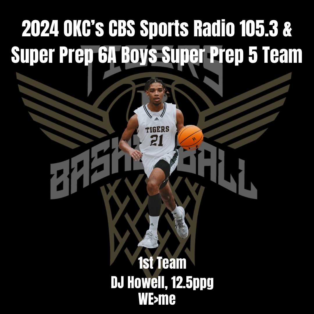 ‼️POSTSEASON AWARD ANNOUNCEMENT ‼️ Congrats to @DJHOWELL21 on being named to the Super Prep 5 Team! @BATigersBBall @OKCCBSSPORTS105 @prep_super WE>me 🐯🏀🖤💛