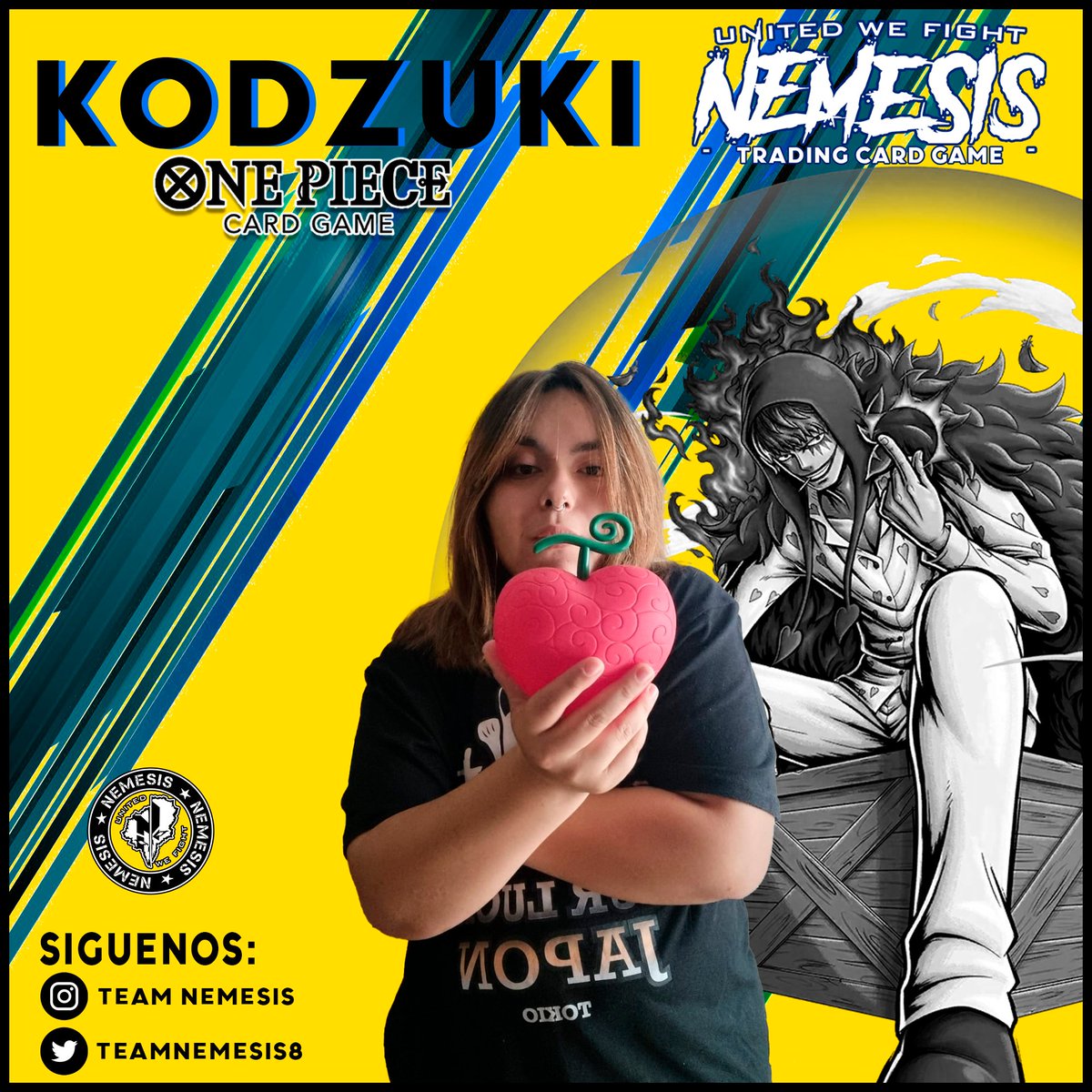 Anunciamos nuestra nueva incorporación al team #NEMESIS.
Bienvenida Kodzuki que será integrante de la nueva división #NemesisTCG, quien buscará junto a su líder Donquixote Rosinante, conquistar el universo de One Piece TCG.

Deseamos el mejor de los éxitos💪🏻👏🏻.

#onepiecetcg