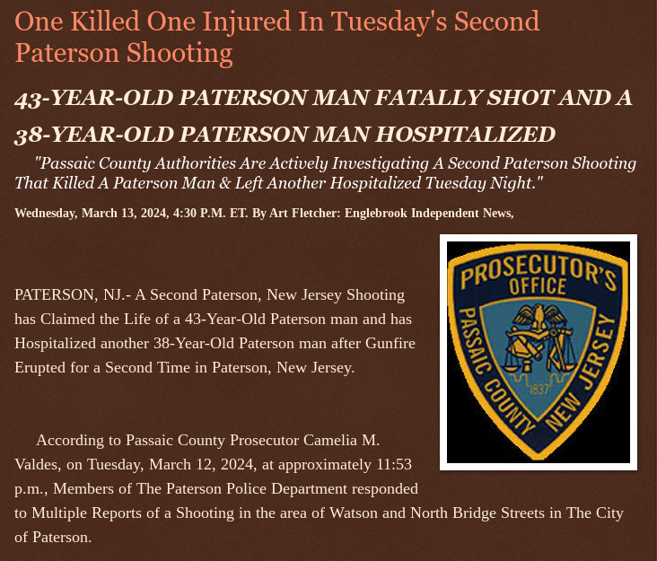 ArtFletcher9's tweet photo. Wednesday, March 13, 2024
1 #Killed 1 #Injured In Tuesday's #Second @Paterson #Shooting 43-YEAR-OLD @PATERSONNJ MAN #FATALLYSHOT & 38-YEAR-OLD #PATERSONNJ MAN #HOSPITALIZED #Murder #homicide #investigation #passaiccountynj #Doubleshooting @wireless_step @HRG_Media @LodiNJNews @Breaking911 @Breaking24_7 @MichelleF_35 @gator4kb18 @TrumpWasRite @TrumpWasRight20 @Heather46389844 @SugarMAGA @1stMzZee @SarahGeving1 @KathyKbrose @juliepatriot67 @julie_dutto @Y6s8D8vmnCo394k @jebreel1990 @JimBobW49 @jimstemen @RobGerundo @Booker10038 @_hughesly @Tampabayboo @rebekkatruelife @musthavetruth77 @111MagaJen @Daytobehappy @janninereid1