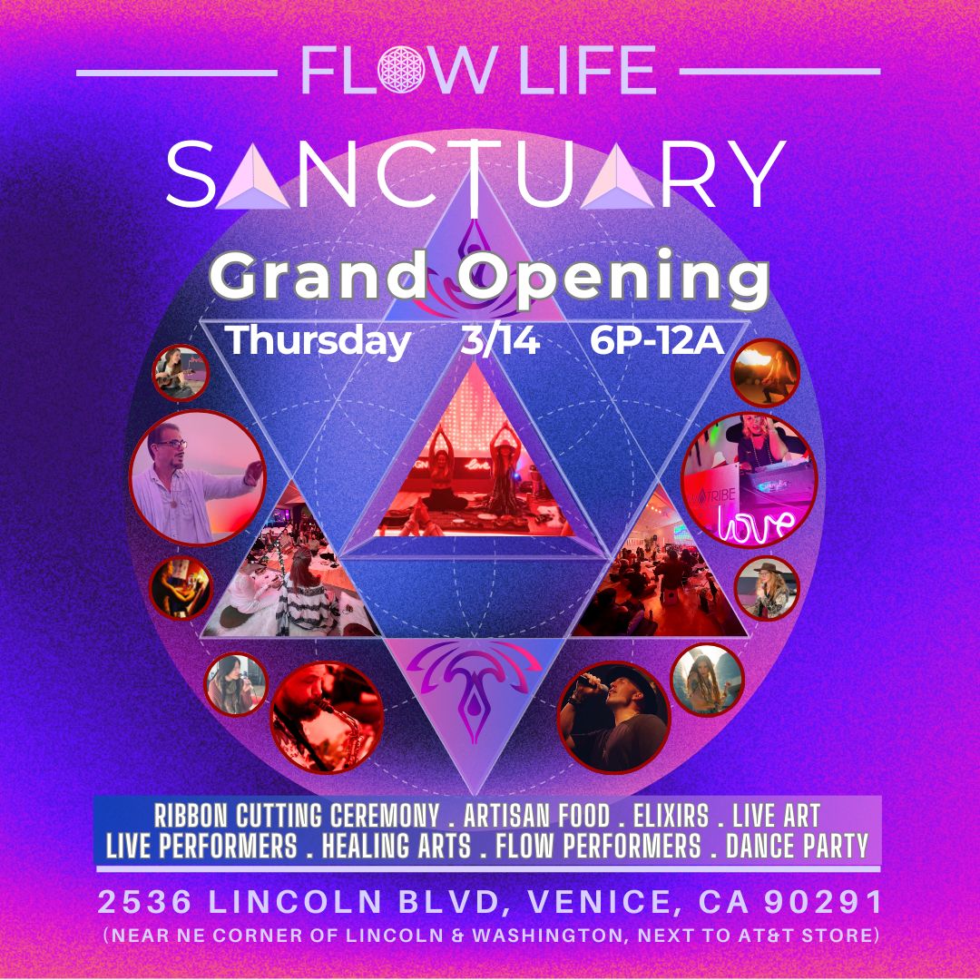 Join us in giving a warm welcome to Flow Life Sanctuary! Don't miss out on our Grand Opening and Ribbon Cutting event on Thursday, March 14th - 6pm. Experience artisan food, elixirs, live art, performers, healing arts, flow artists, and a dance party! #VeniceChamber #GrandOpening