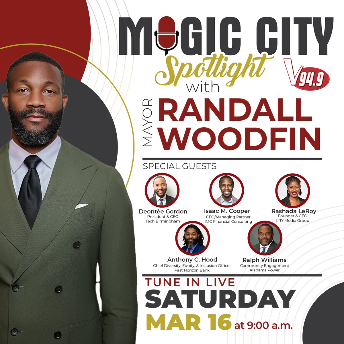 This week on the Magic City Spotlight, we’re sharing the mic with some of our city’s best and brightest. You won’t want to miss this convo with many of our city’s most creative minds and forward-thinking leaders. Tune in at 9 a.m. this Saturday on v94.9fm!