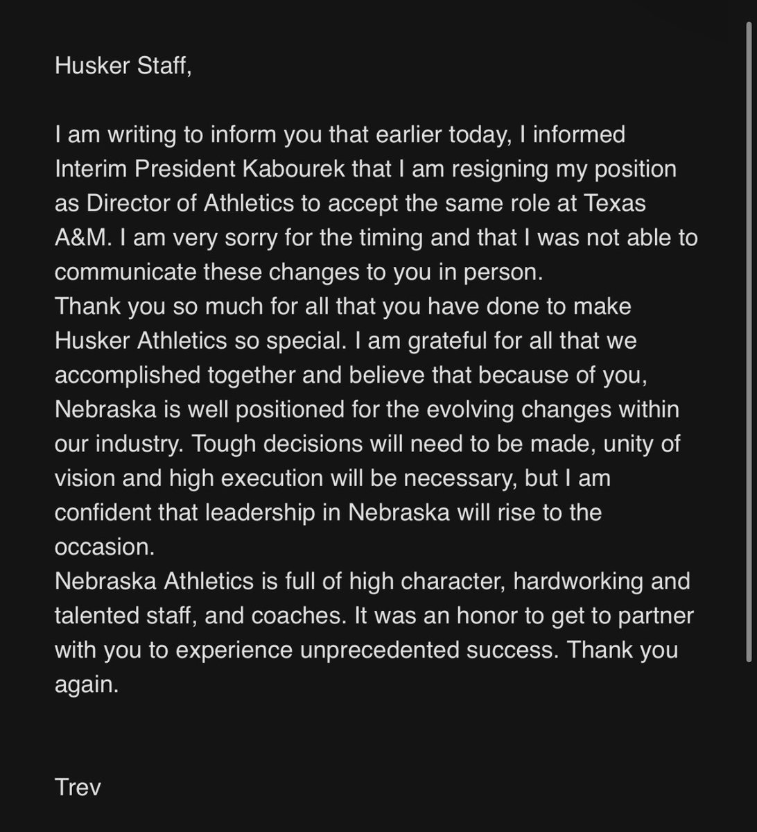 Statement from Trev Alberts: