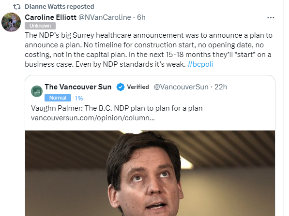 PeterKellyBC's tweet photo. "plan to have a plan" vs "we're selling off the land y'all set aside for a hospital"
#bcup is a sad joke.
#sameoldbcliberals https://t.co/qYL8hNYB8B