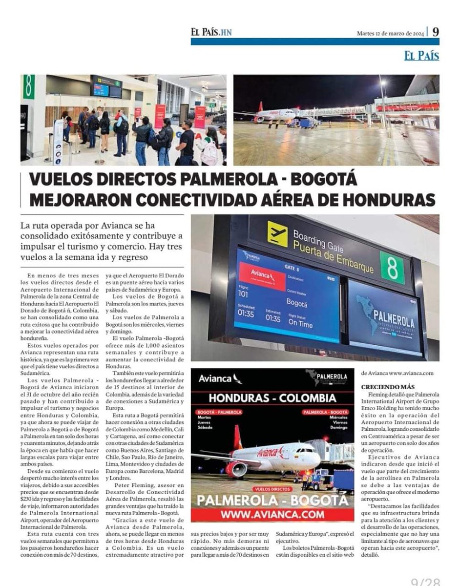 EmcoHolding_'s tweet photo. Vuelos directos Palmerola-Bogotá mejoraron conectividad aérea de Honduras

 En menos de tres meses, los vuelos directos desds Palmerola hacia El Aeropuerto El Dorado de Bogotá, Colombia, se han consolidado como una ruta exitosa que ha contribuido a mejorar la conectividad aérea https://t.co/hDgxo03gOl