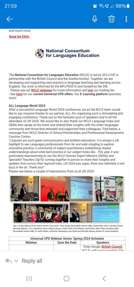SisaSilvia4's tweet photo. It was great to catch up with the colleagues from @ncle_ioe @GI_London1 @BritishCouncil, #specialistteachers #Gems at the #LW24 last weekend. Lots of great work going on in the Language Hub schools! https://t.co/NBRu1ucR1m